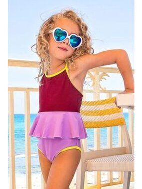 Mott50 x Margherita Federica Youth 4/5 Burgundy Sleeveless 1-Piece Swimsuit NEW